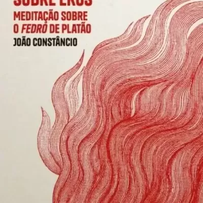 Capa de livro com título em vermelho e preto e ilustração vermelha abstrata.