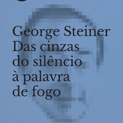 Capa de livro azul com texto preto e imagem pixelizada de rosto ao fundo