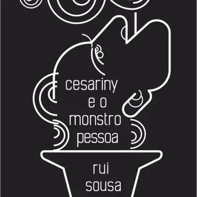 Capa de livro preta com linhas brancas e texto 'cesariny e o monstro pessoa rui sousa'