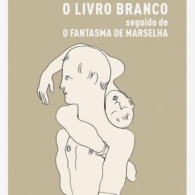 Capa de livro bege com ilustração e texto em branco