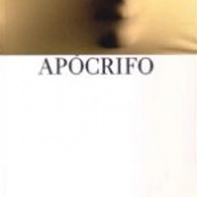 Capa de livro 'APÓCRIFO' com fundo desfocado e texto em branco e preto