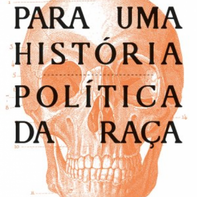 Capa de livro com ilustração de crânio laranja e texto preto