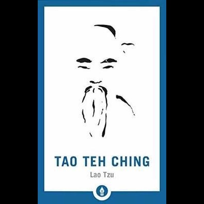 Capa de livro Tao Teh Ching com desenho minimalista e texto em azul e cinza