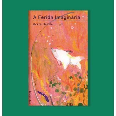 Capa de livro laranja com peixe branco e texto A Ferida Imaginária de Berta Dávila.