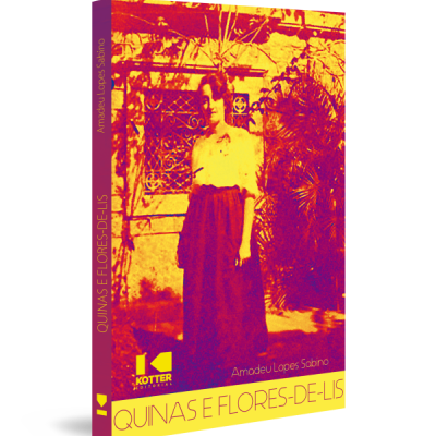 Capa de livro com foto artística de mulher e texto Quinase Flores-de-Lis.