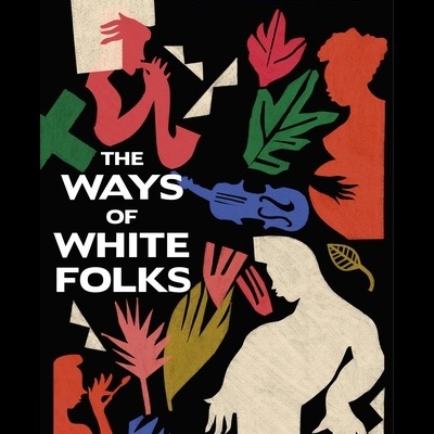 Capa de livro preto com figuras abstratas coloridas e texto em branco