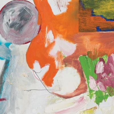 Imagem abstrata colorida com texto 'TECTO, PARA ANDAR AO RELENTO António Cabrita'