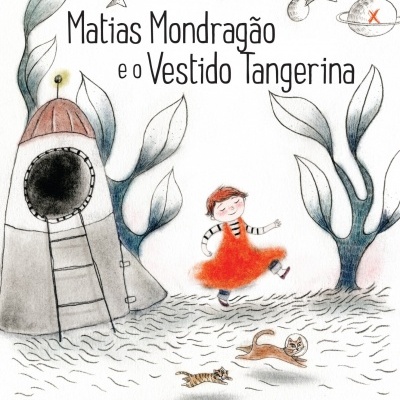 Capa de livro infantil com criança a dançar em vestido tangerina e elementos fantásticos