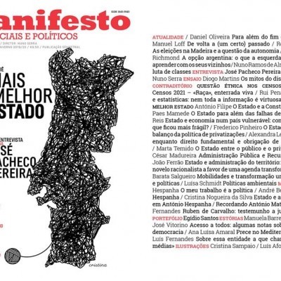 Capa da revista Manifesto com texto em português e mapa de Portugal em preto e vermelho