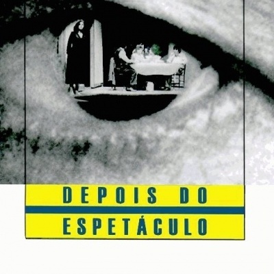 Capa de livro Depois do Espetáculo com olho humano e cena teatral refletida