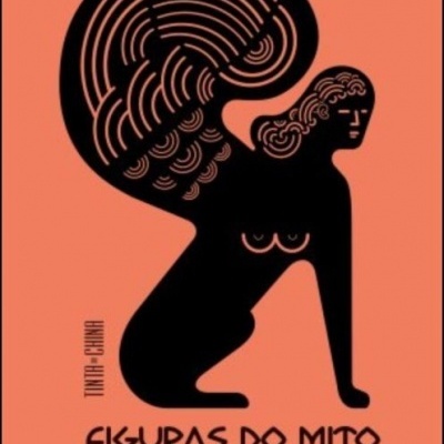 Capa de livro cor de ferrugem com figura mitológica estilizada e texto em preto.