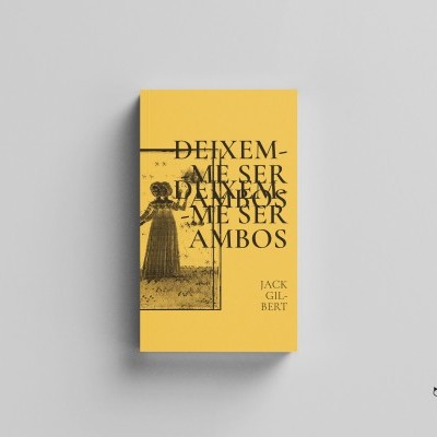 Livro amarelo com título e autor em letras pretas e ilustração monocromática