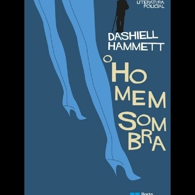 Capa do livro O Homem Sombra de Dashiell Hammett em azul com pernas e texto