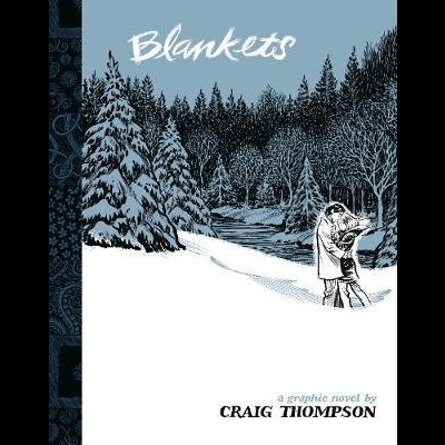 Capa de livro Blankets com ilustração de inverno e casal abraçado