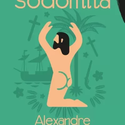 Capa de livro verde com figura masculina nua ajoelhada e texto sodomita Alexandre Vidal Porto