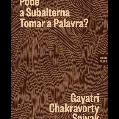 Capa de livro marrom com texto em bege e linhas onduladas
