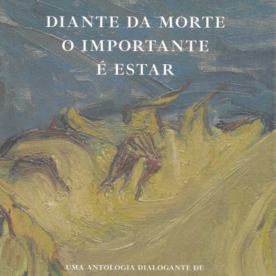 Capa de livro com pintura de girassóis e texto em branco
