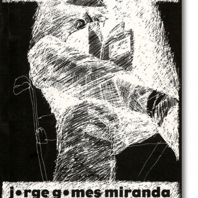 Capa de livro preta e branca com ilustração estilizada de pessoa inclinada para a frente