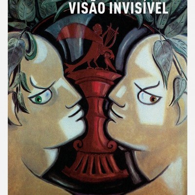 Capa de livro com duas faces masculinas em perfil e texto 'Jean Cocteau VISÃO INVISÍVEL'.