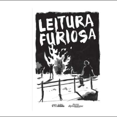 Capa de livro preto e branco com título LEITURA FURIOSA e ilustração de uma pessoa e uma árvore