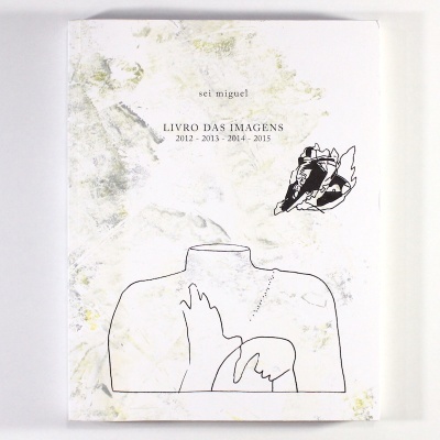 Livro branco com texto e ilustrações a preto na capa