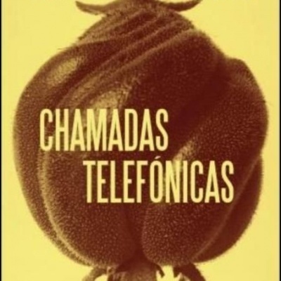 Capa de livro com fundo amarelo e imagem castanha de cápsula, título 'Chamadas Telefónicas' e autor Roberto Bolaño