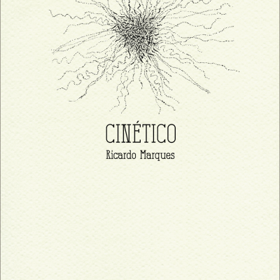 Capa de livro com título CINÉTICO e nome do autor Ricardo Marques, fundo bege com ilustração abstrata preta