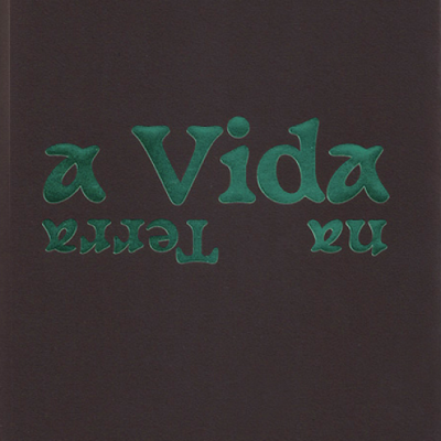 Capa de livro castanha com texto verde em relevo invertido e normal