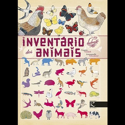 Capa de livro INVENTÁRIO dos ANIMAIS ilustrado com animais coloridos e texto