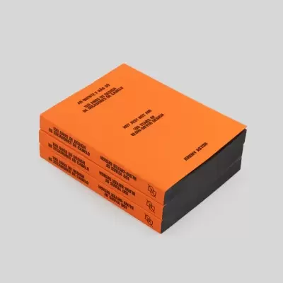 Três livros laranja e preto sobre design de secadores de cabelo empilhados