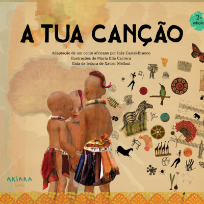 Capa de livro infantil com crianças africanas e ilustrações culturais