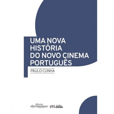 Capa de livro 'UMA NOVA HISTÓRIA DO NOVO CINEMA PORTUGUÊS' de Paulo Cunha com design geométrico azul e branco