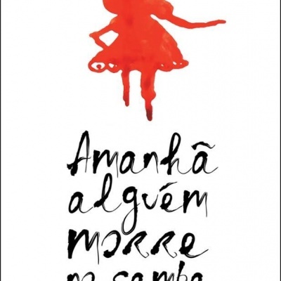 Capa de livro com figura feminina vermelha e texto manuscrito em preto