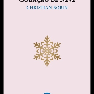 Capa de livro cor-de-rosa claro com título, autor, floco de neve dourado e selo azul na parte inferior