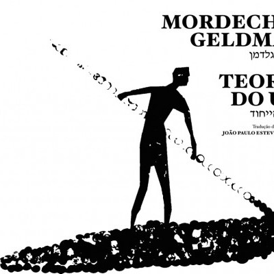 Capa de livro com texto em preto e ilustração de figura humana a segurar corrente de bolas.