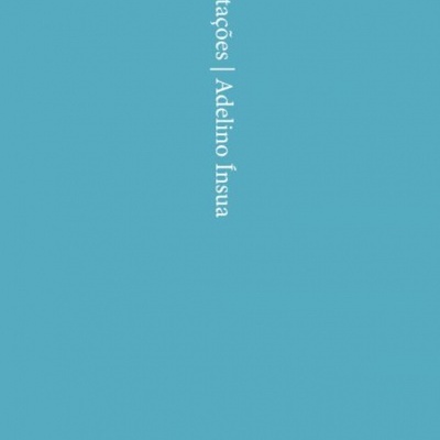 Capa azul de livro com texto branco vertical Decantações | Adelino Insua