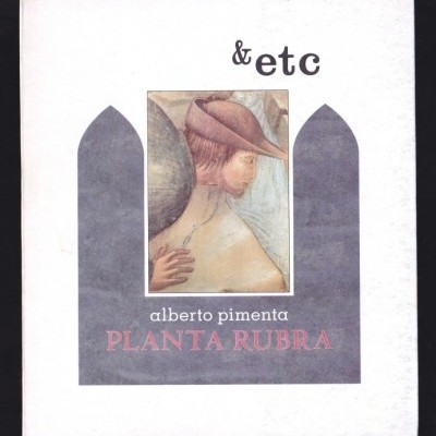 Capa de livro com pintura de figura humana e texto PLANTA RUBRA