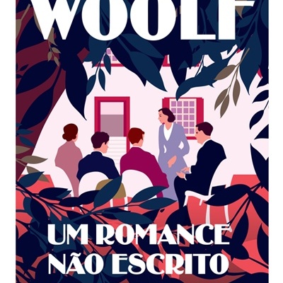 Capa de livro Virginia Woolf com ilustração de pessoas e folhas coloridas