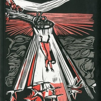 Capa de livro com título PLANÍCIE PINTADA e ilustração estilizada em preto, branco e vermelho