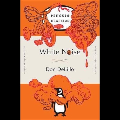 Capa do livro White Noise de Don DeLillo com ilustrações laranja e logotipo Penguin Classics