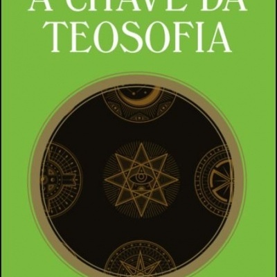 Capa verde de livro com título A Chave da Teosofia e símbolos esotéricos