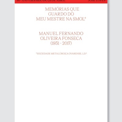 Capa de livro branca com texto vermelho e castanho sobre memória e homenagem a Manuel Fernando Oliveira Fonseca.