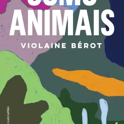 Capa de livro Como Animais com texto branco e fundo colorido abstrato.