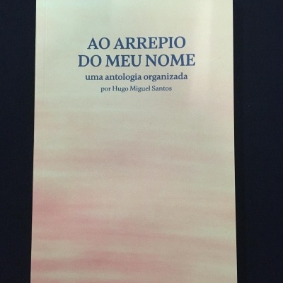 Capa de livro rosa claro com texto azul AO ARREPIO DO MEU NOME e autor Hugo Miguel Santos