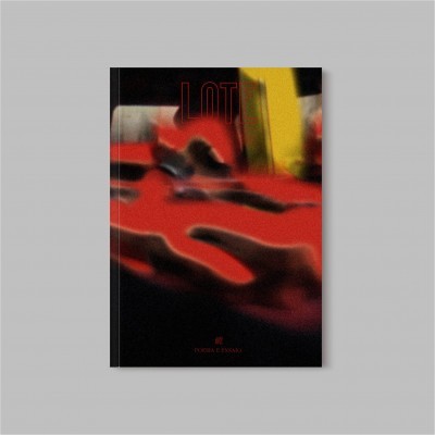 Livro de capa preta com texto 'LOT' em vermelho e imagens desfocadas em vermelho e amarelo.