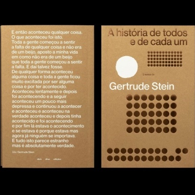 Capa e contracapa de livro castanho com texto em português e padrão de pontos