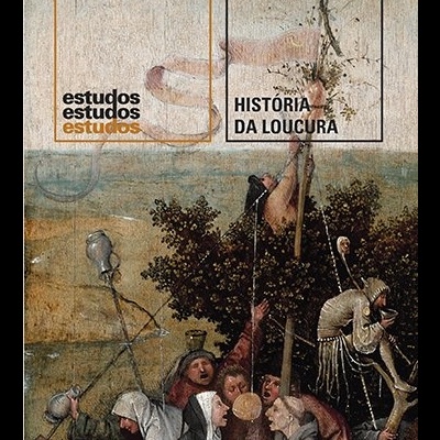 Capa de livro História da Loucura de Michel Foucault com pintura antiga e texto