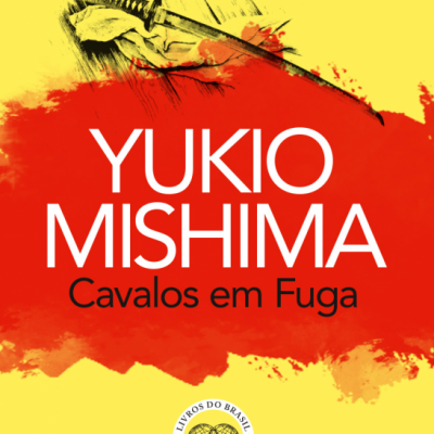 Capa de livro com katana e texto em fundo amarelo e vermelho