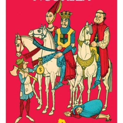 Capa de livro vermelha com o título ELOGIO DA NOBREZA, ilustração medieval e o nome VILHENA