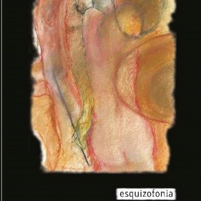 Capa de livro abstrata com texto 'esquizofonia' e 'eduardo leal'